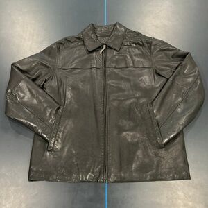 Claiborne Outerwear Mens Large Black Lambskin Zip Up Jacket Coat Quilted Lining